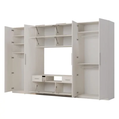 Nowoczesna meblościanka z dużymi szafami, półkami, RTV i szufladami 350×227 cm Sosna Anderson – SCANDI