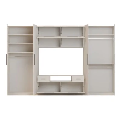 Nowoczesna meblościanka z dużymi szafami, półkami, RTV i szufladami 350×227 cm Sosna Anderson – SCANDI