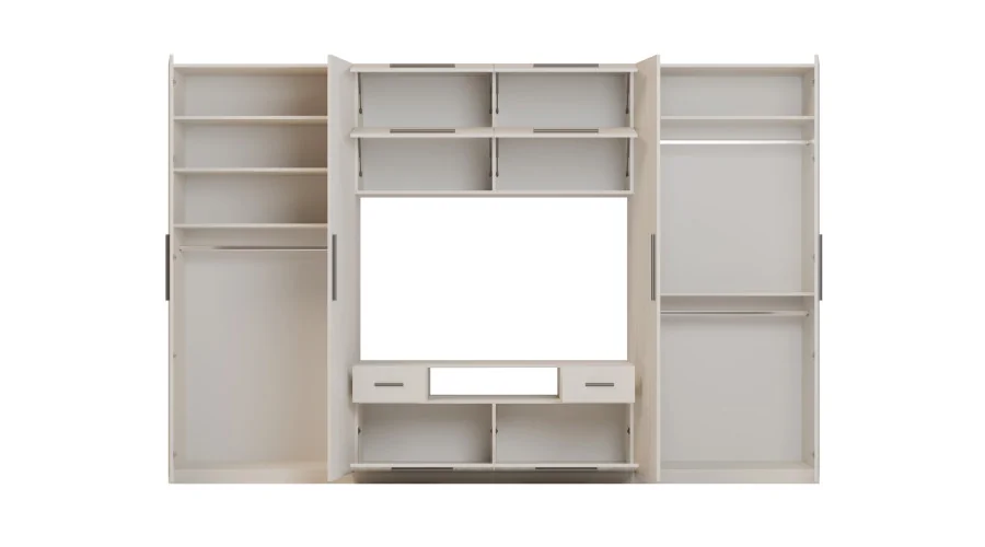 Nowoczesna meblościanka z dużymi szafami, półkami, RTV i szufladami 350×227 cm Sosna Anderson – SCANDI