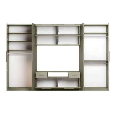 Nowoczesna meblościanka z dużymi szafami, półkami, RTV i szufladami 350×227 cm Eukaliptus – SCANDI