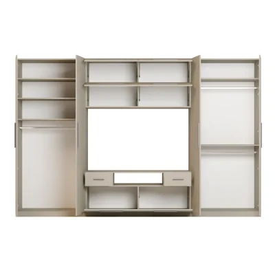 Nowoczesna meblościanka z dużymi szafami, półkami, RTV i szufladami 350×227 cm Kaszmirowy Beż – SCANDI