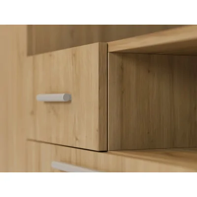 Nowoczesna meblościanka z dużymi szafami, półkami, RTV i szufladami 350×227 cm Dąb Carpenter Whisky – SCANDI