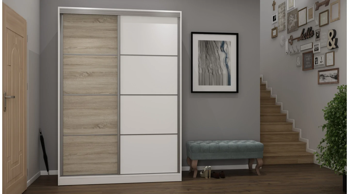 Szafa przesuwna 150x215 cm biel / dąb sonoma jasna – Selto | eMeblast