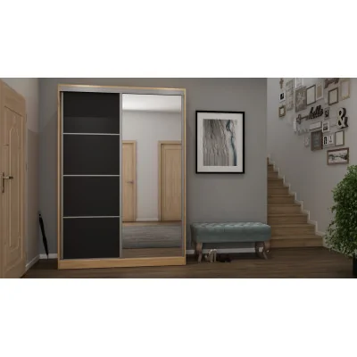 Szafa przesuwna 150x215 cm dąb Wotan / czarna z lustrem – Selto | eMeblast
