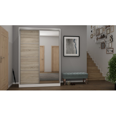 Szafa przesuwna 150x215 cm biel / dąb sonoma jasna z lustrem – Selto | eMeblast