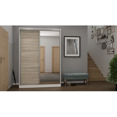 Szafa przesuwna 150x215 cm biel / dąb sonoma jasna z lustrem – Selto | eMeblast