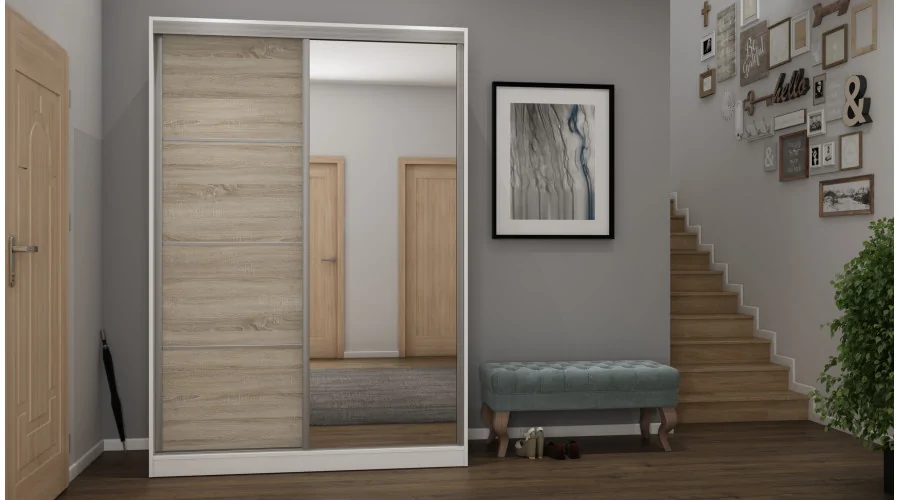 Szafa przesuwna 150x215 cm sosna Andersen z lustrem – Selto | eMeblast