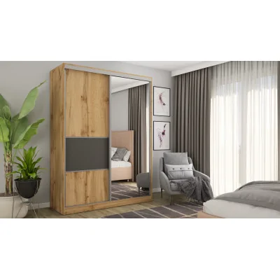 Szafa przesuwna 170x230 cm dąb Wotan / grafit z lustrem i szufladami – Ravelo | eMeblast
