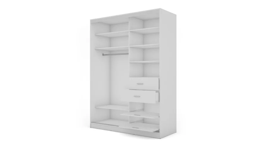 Szafa przesuwna 170x230 cm biel / czarna z szufladami – Ravelo | eMeblast