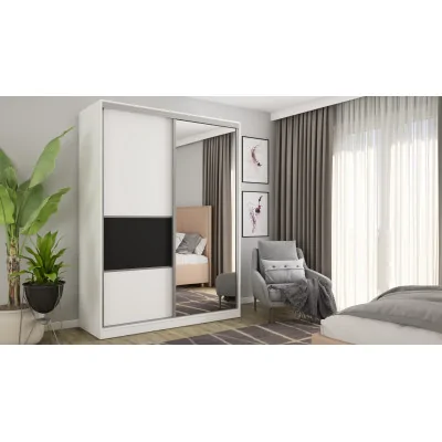 Szafa przesuwna 170x230 cm biel / czarna z lustrem i szufladami – Ravelo | eMeblast
