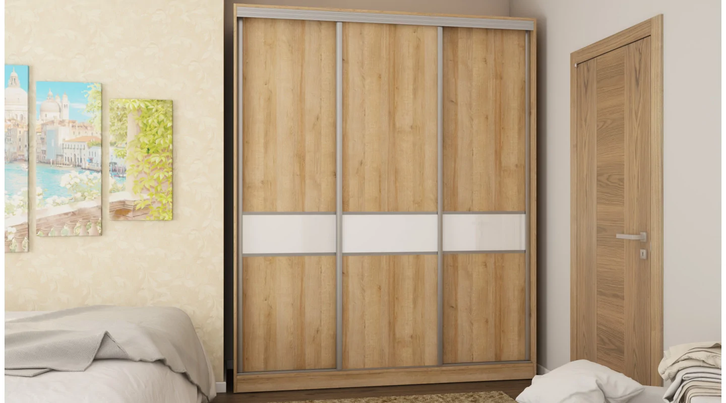 Szafa przesuwna 190x230 cm dąb Riva / biały połysk z szufladami – Calvero | eMeblast