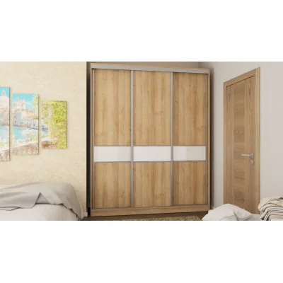 Szafa przesuwna 190x230 cm dąb Riva / biały połysk z szufladami – Calvero | eMeblast