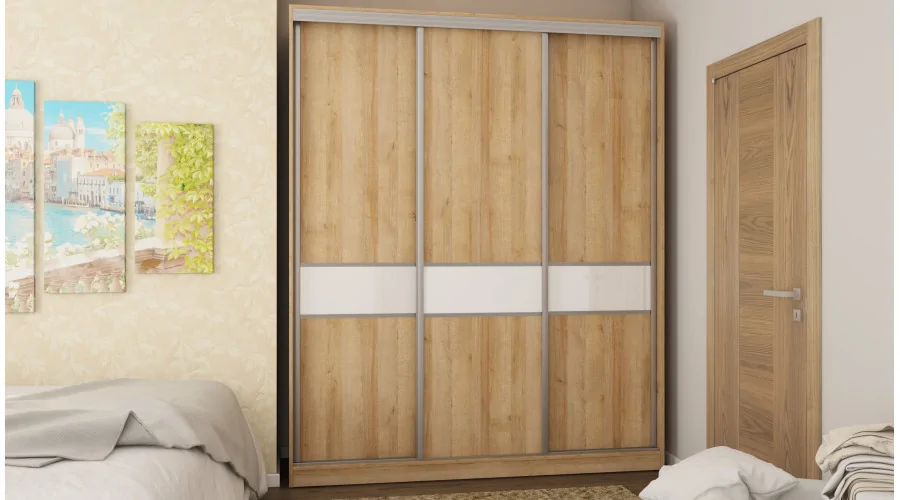 Szafa przesuwna 190x230 cm dąb Riva / biały połysk z szufladami – Calvero | eMeblast