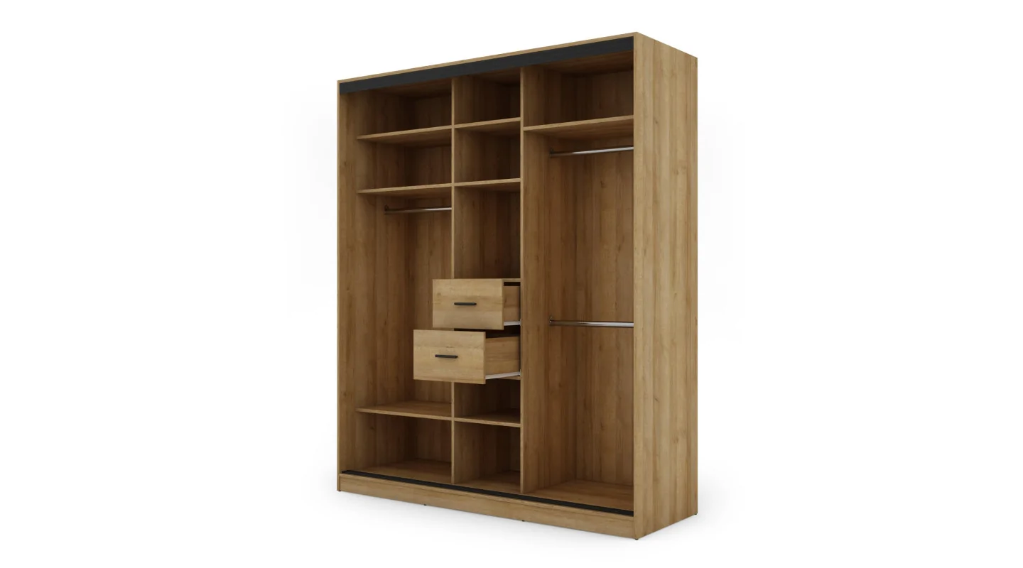 Szafa przesuwna 190x230 cm dąb Riva / biały połysk z szufladami – Calvero | eMeblast