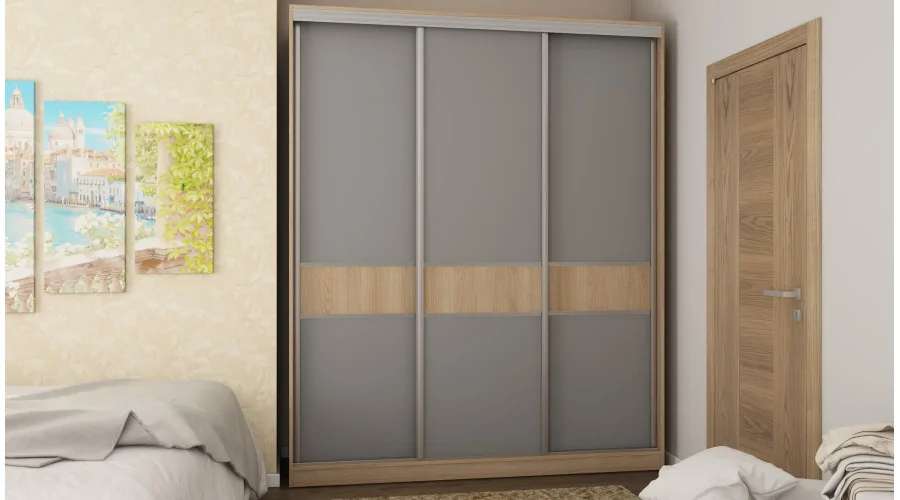 Szafa przesuwna 190x230 cm dąb Lindberg / szara z szufladami – Calvero | eMeblast