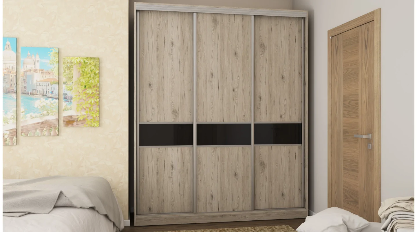 Szafa przesuwna 190x230 cm dąb Bordeaux / czarny połysk z szufladami – Calvero | eMeblast