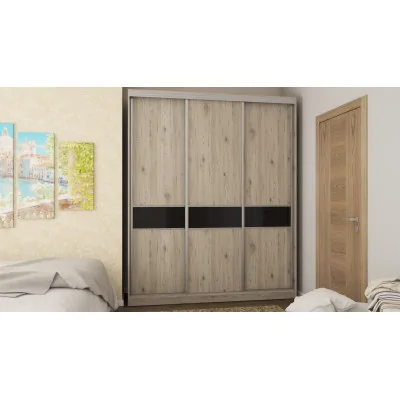 Szafa przesuwna 190x230 cm dąb Bordeaux / czarny połysk z szufladami – Calvero | eMeblast