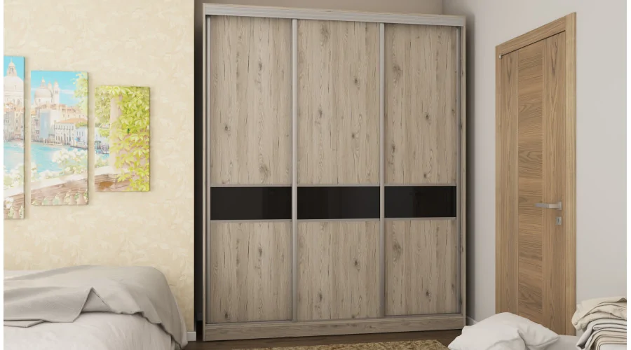 Szafa przesuwna 190x230 cm dąb Bordeaux / czarny połysk z szufladami – Calvero | eMeblast