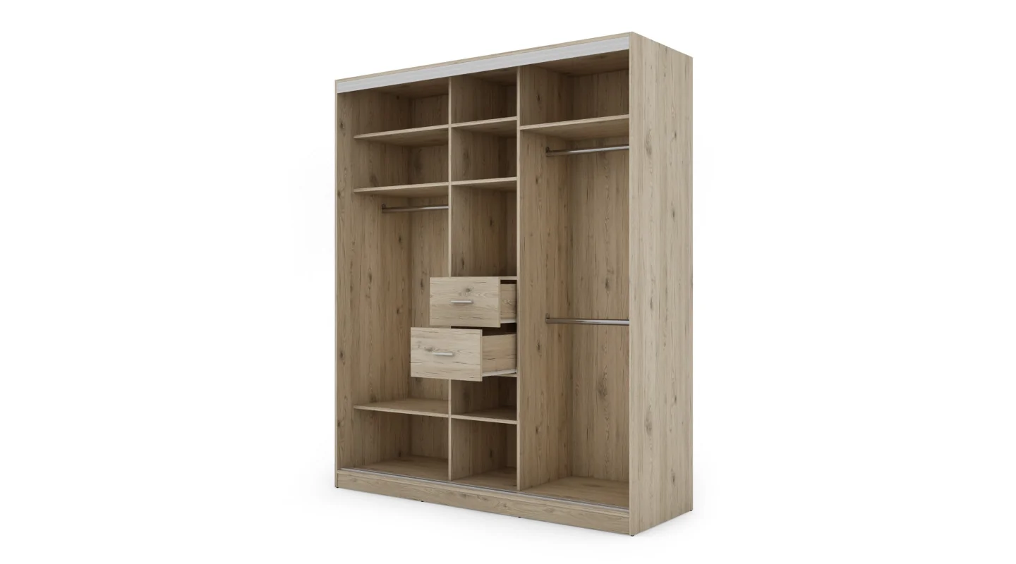 Szafa przesuwna 190x230 cm dąb Bordeaux / czarny połysk z szufladami – Calvero | eMeblast