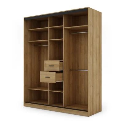 Szafa przesuwna 190x230 cm dąb Riva / biały połysk z lustrem – Calvero | eMeblast
