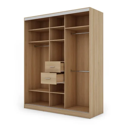 Szafa przesuwna 190x230 cm dąb Lindberg / szara z lustrem – Calvero | eMeblast
