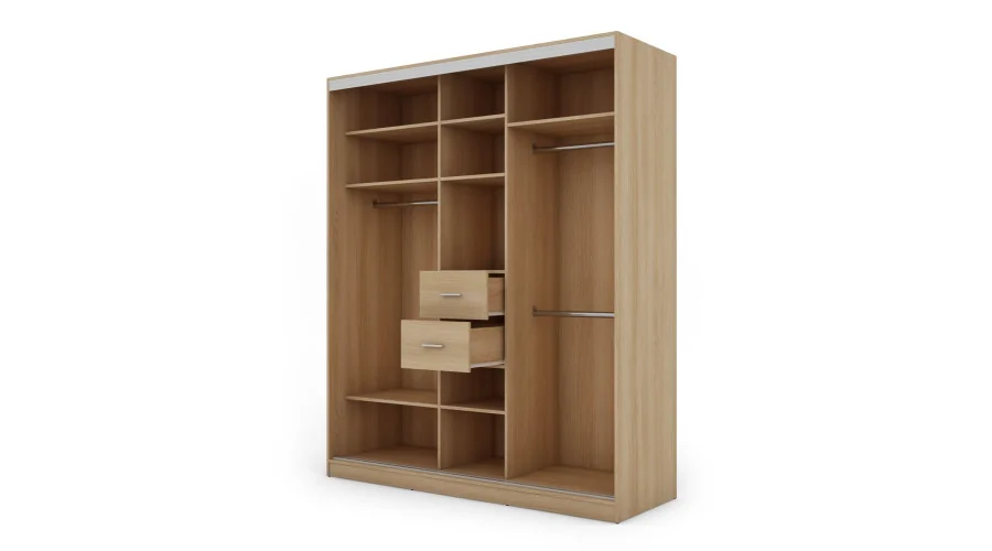 Szafa przesuwna 190x230 cm dąb Lindberg / szara z lustrem – Calvero | eMeblast