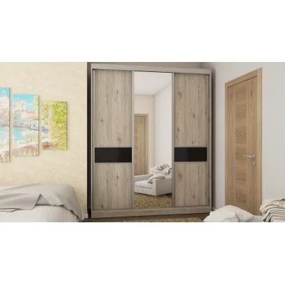 Szafa przesuwna 190x230 cm dąb Bordeaux / czarny połysk z lustrem – Calvero | eMeblast