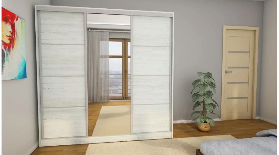Szafa przesuwna 210x210 cm sosna Andersen z lustrem i szufladami – Virello | eMeblast