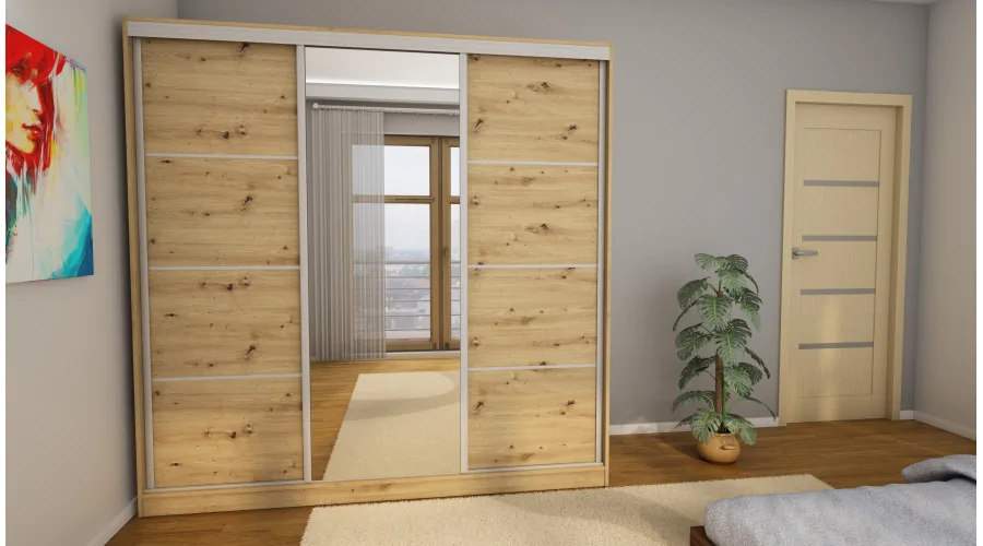 Szafa przesuwna 210x210 cm dąb artisan z lustrem i szufladami – Virello | eMeblast