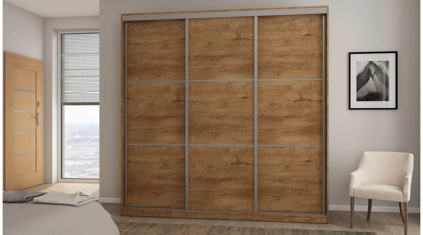 Szafa przesuwna 220x220 cm dąb Lefkas z koszami i szufladami – Norvello | eMeblast