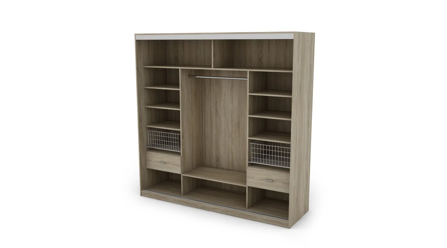 Szafa przesuwna 220x220 cm biel / dąb sonoma jasna z koszami – Norvello | eMeblast
