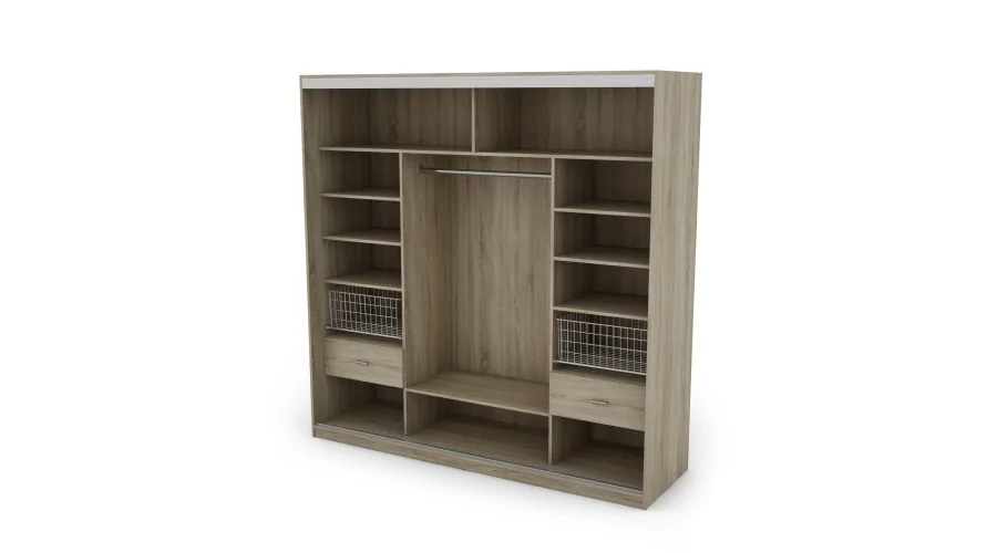 Szafa przesuwna 220x220 cm biel / dąb sonoma jasna z koszami – Norvello | eMeblast