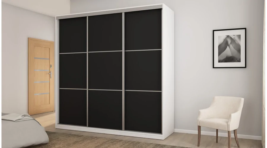 Szafa przesuwna 220x220 cm biel / czarna z koszami i szufladami – Norvello | eMeblast