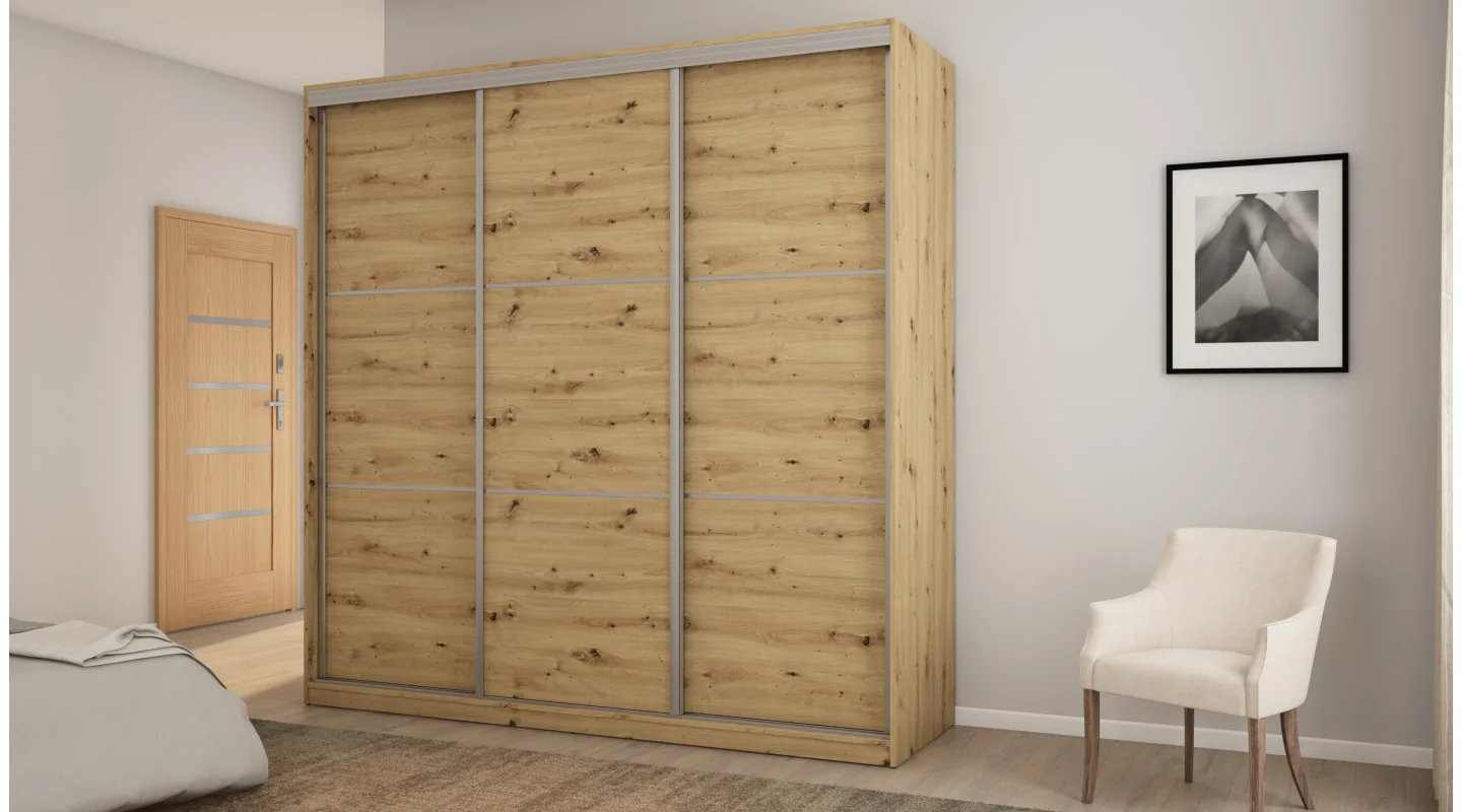 Szafa przesuwna 220x220 cm dąb artisan z koszami i szufladami – Norvello | eMeblast