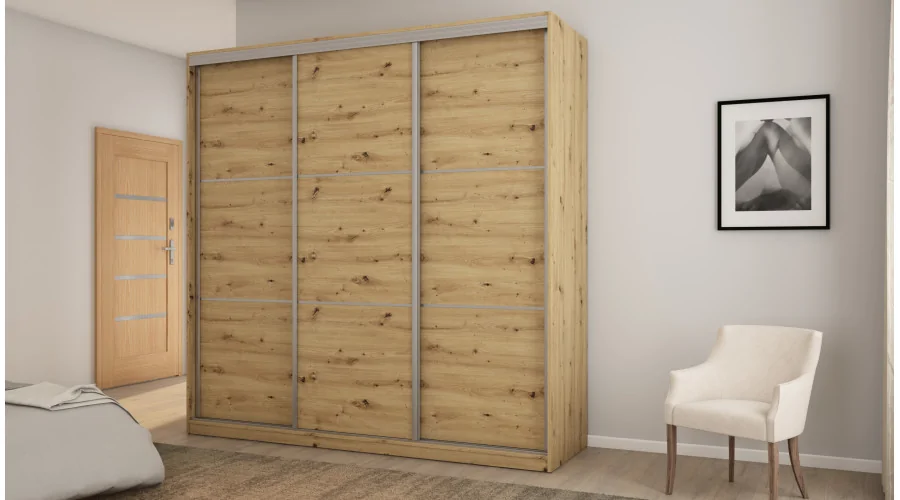 Szafa przesuwna 220x220 cm dąb artisan z koszami i szufladami – Norvello | eMeblast