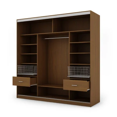 Szafa przesuwna 220x220 cm wiśnia Porto z lustrem, koszami i szufladami – Norvello | eMeblast
