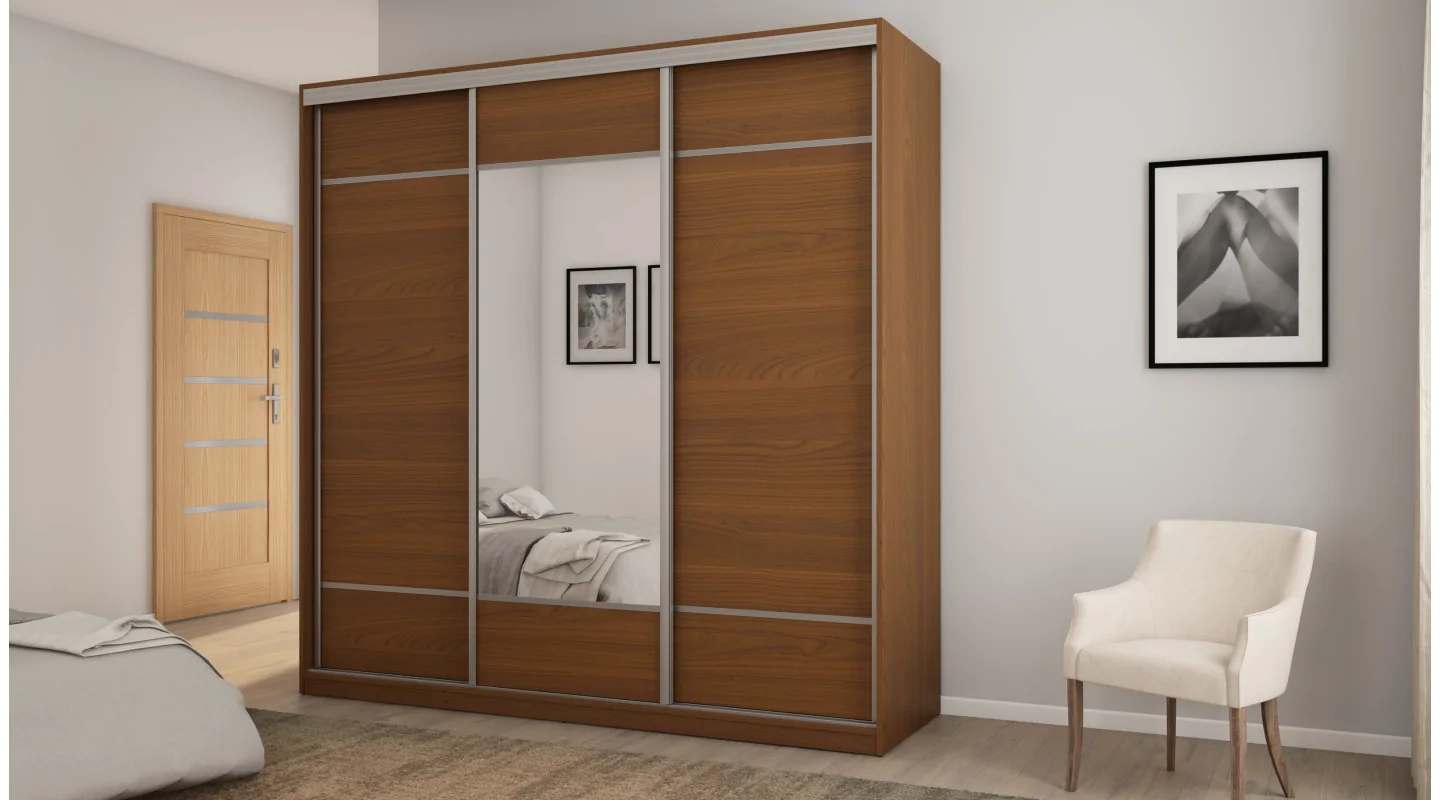 Szafa przesuwna 220x220 cm wiśnia Porto z lustrem, koszami i szufladami – Norvello | eMeblast