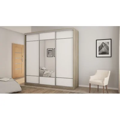 Szafa przesuwna 220x220 cm biel / dąb sonoma jasna z lustrem – Norvello | eMeblast