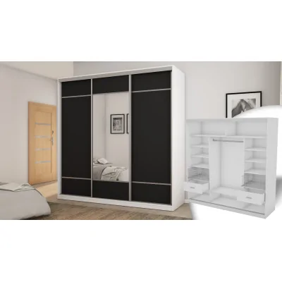 Szafa przesuwna 220x220 cm biel / czarna z lustrem, koszami i szufladami – Norvello | eMeblast