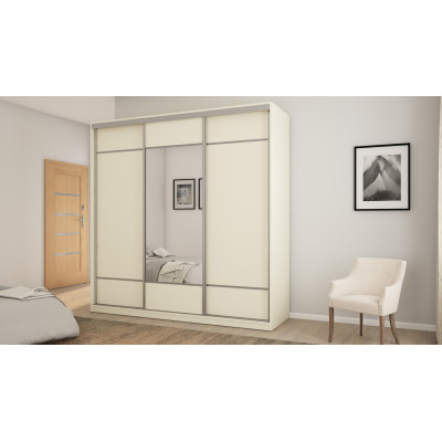 Szafa przesuwna 220x220 cm kość słoniowa z lustrem, koszami i szufladami – Norvello | eMeblast