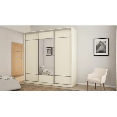Szafa przesuwna 220x220 cm kość słoniowa z lustrem, koszami i szufladami – Norvello | eMeblast