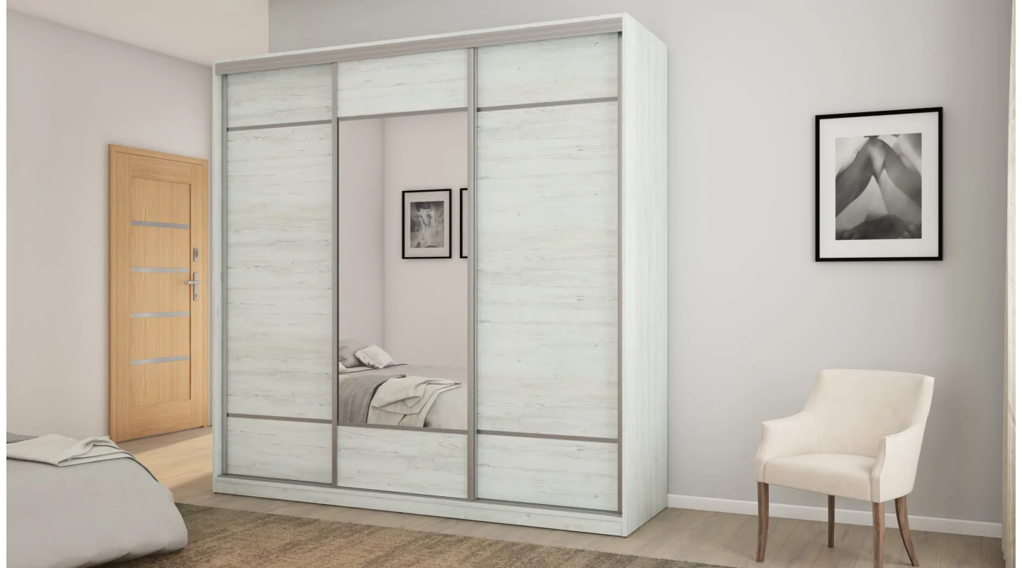 Szafa przesuwna 220x220 cm sosna Andersen z lustrem, koszami i szufladami – Norvello | eMeblast