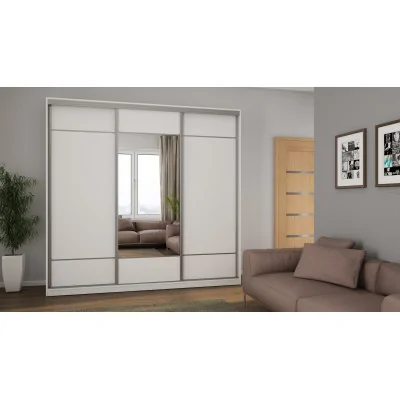 Szafa przesuwna 230x220 cm biała z lustrem i koszami – Arvello | eMeblast