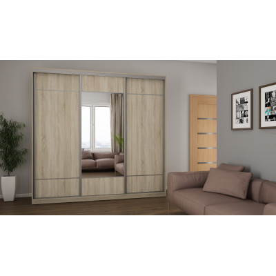 Szafa przesuwna 230x220 cm biel / dąb sonoma jasna z lustrem i koszami – Arvello | eMeblast