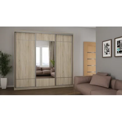 Szafa przesuwna 230x220 cm biel / dąb sonoma jasna z lustrem i koszami – Arvello | eMeblast