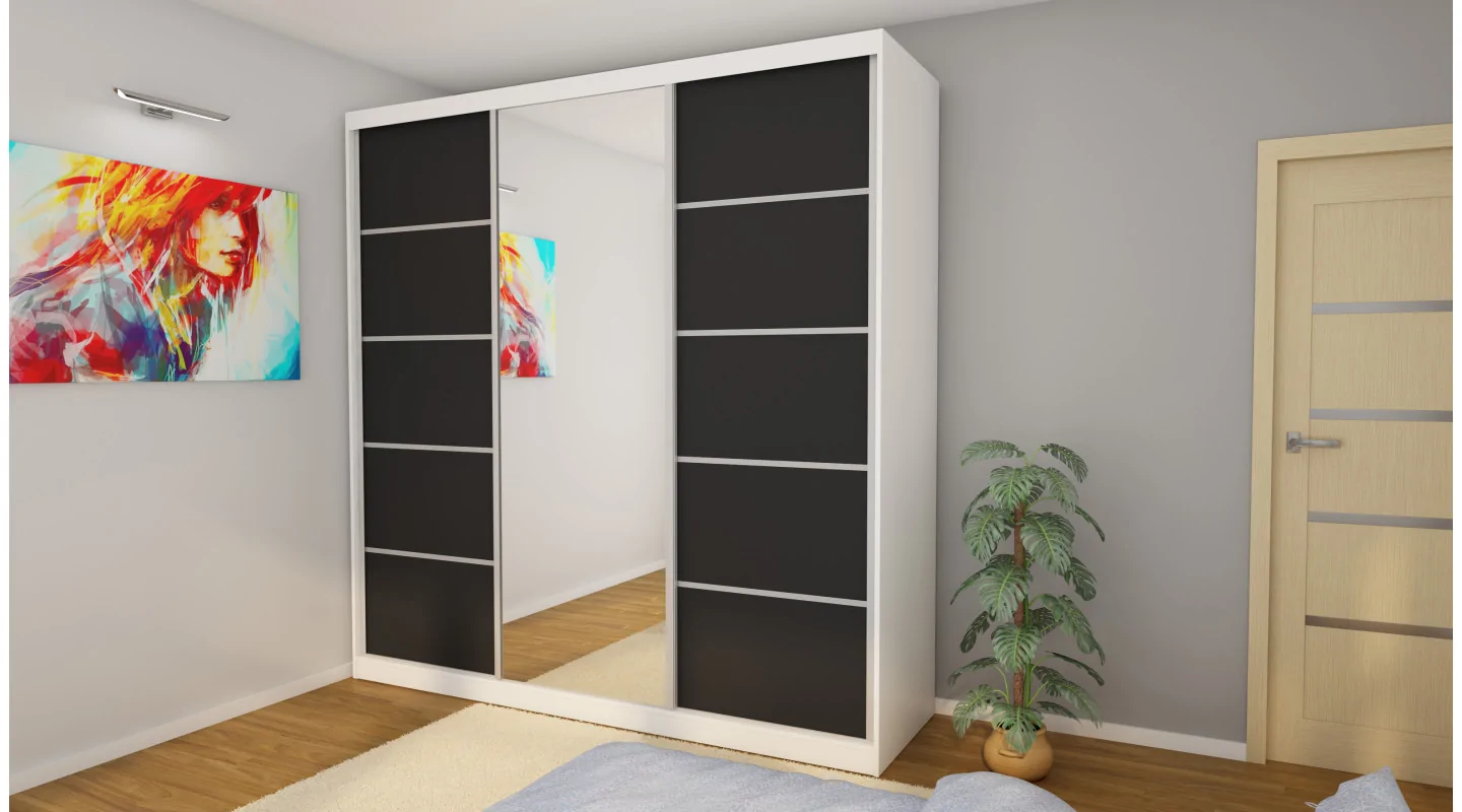 Szafa przesuwna 240x240 cm biel / czarna z lustrem – Monvero | eMeblast