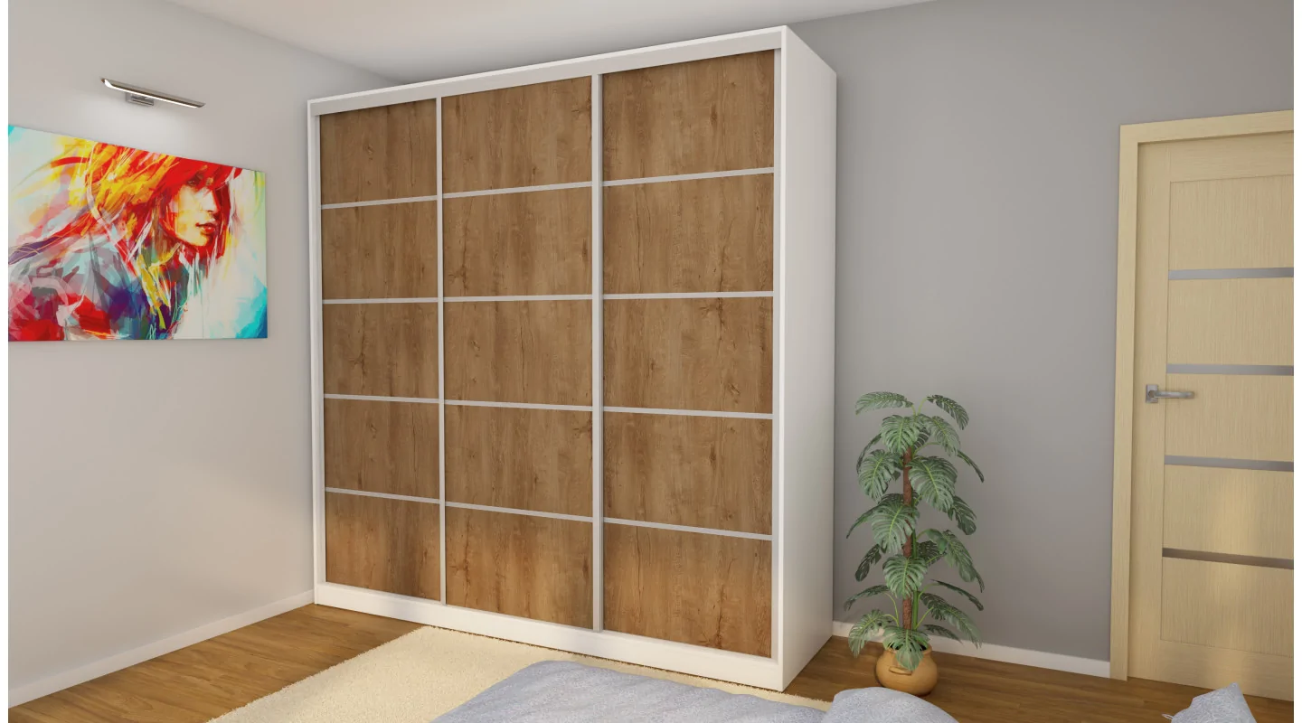 Szafa przesuwna 240x240 cm biel / dąb Lefkas z szufladami – Monvero | eMeblast