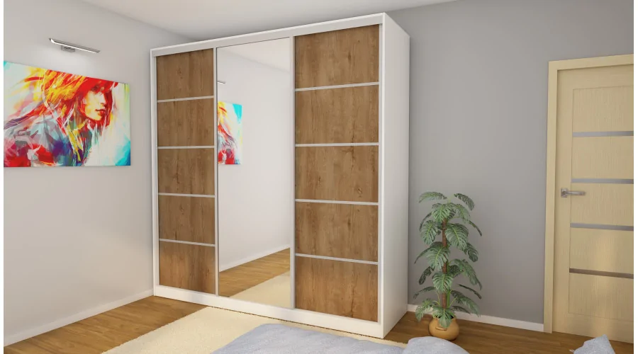 Szafa przesuwna 240x240 cm biel / dąb Lefkas z lustrem – Monvero | eMeblast