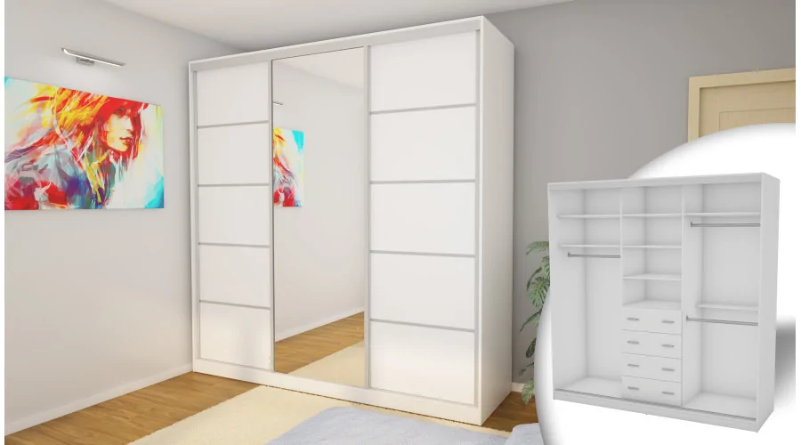 Szafa przesuwna 240x240 cm biała z lustrem – Monvero | eMeblast