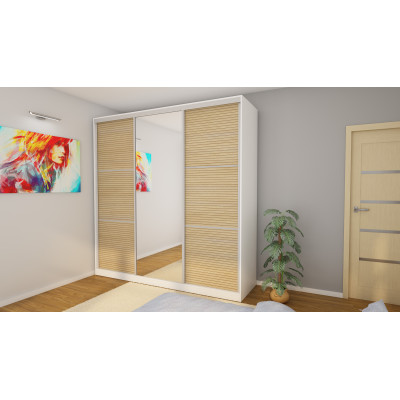 Szafa przesuwna 240x240 cm biel / dąb Gaja lamele z lustrem – Monvero | eMeblast